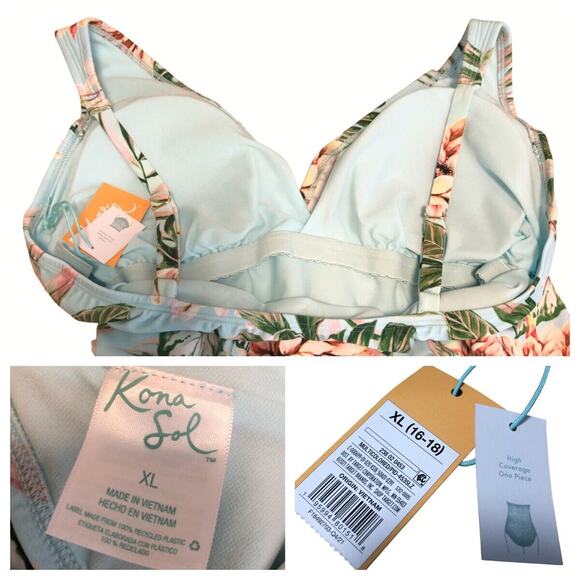 NEW Kona Sol One Piece Swimsuit Sz XL Full Coverage Wrap Tropical Floral Modest - Picture 9 of 11